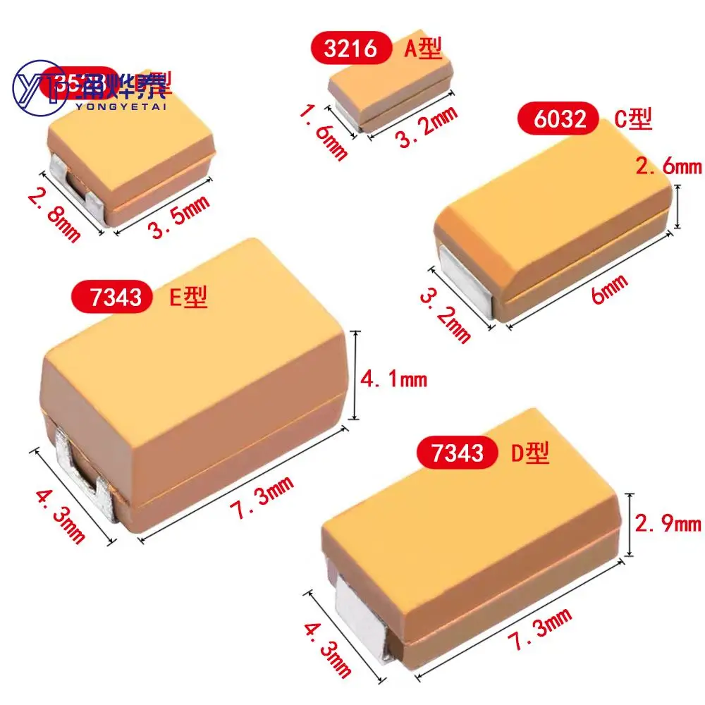 10PCS A B C D Case Tantalum capacitor 6V 10V 16V 25V 35V 50V  0.1UF 1uf 2.2UF 4.7UF 10UF 22UF 33UF 47UF 100UF 220uF 330UF