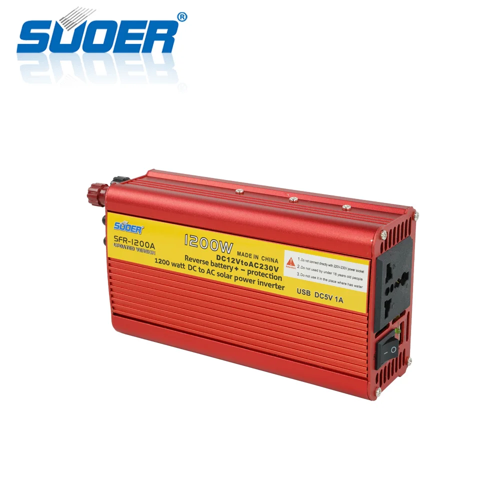 Suoer【 modified Sine Wave Inverter 】 Solar power DC AC 12V 220V 1200W Off Grid Inverter (SFR-1200A）