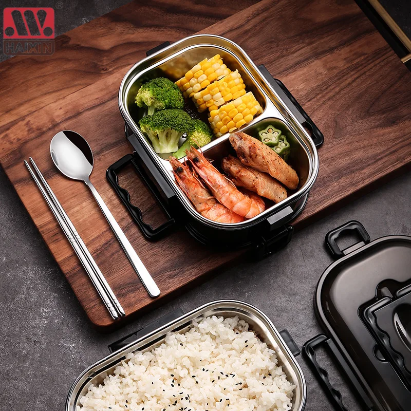 

HAIXIN NEW 304 Stainless Steel+PP Lunch Box Bento Box For School Kids Office Worker 2layers Lunch Container Food Storage Box