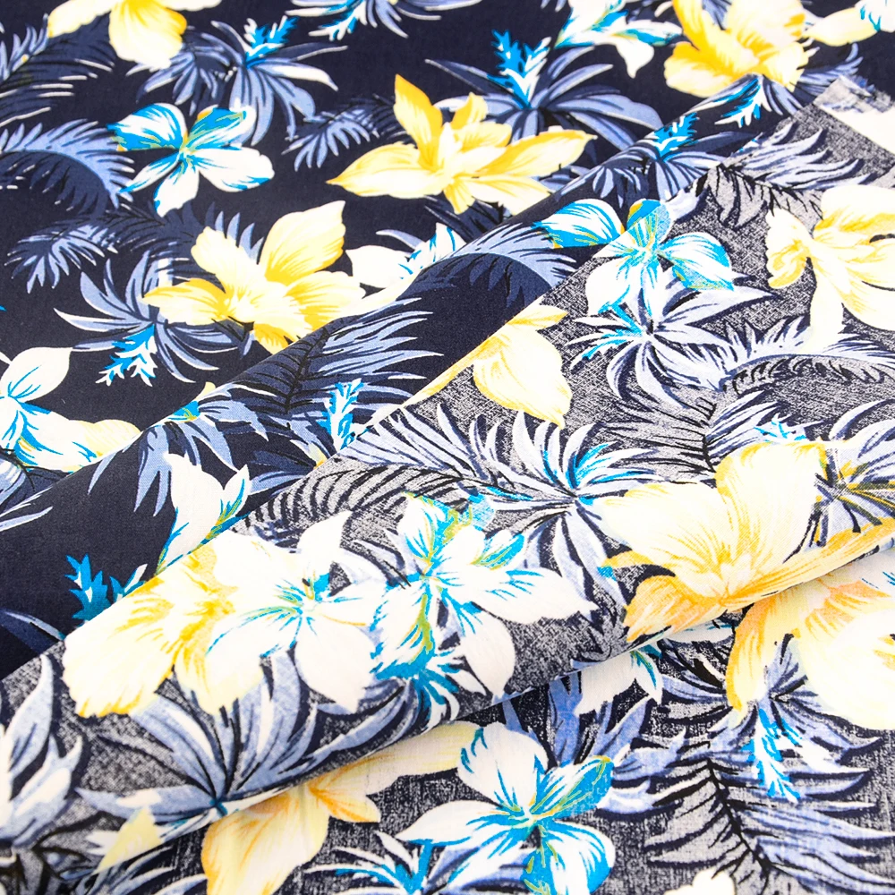 Teramila By the Half Meter NavyBlue Totem Flowers Printed Cotton Poplin Fabrics For Sewing Dress Clothes Cloth Quilt Needlework