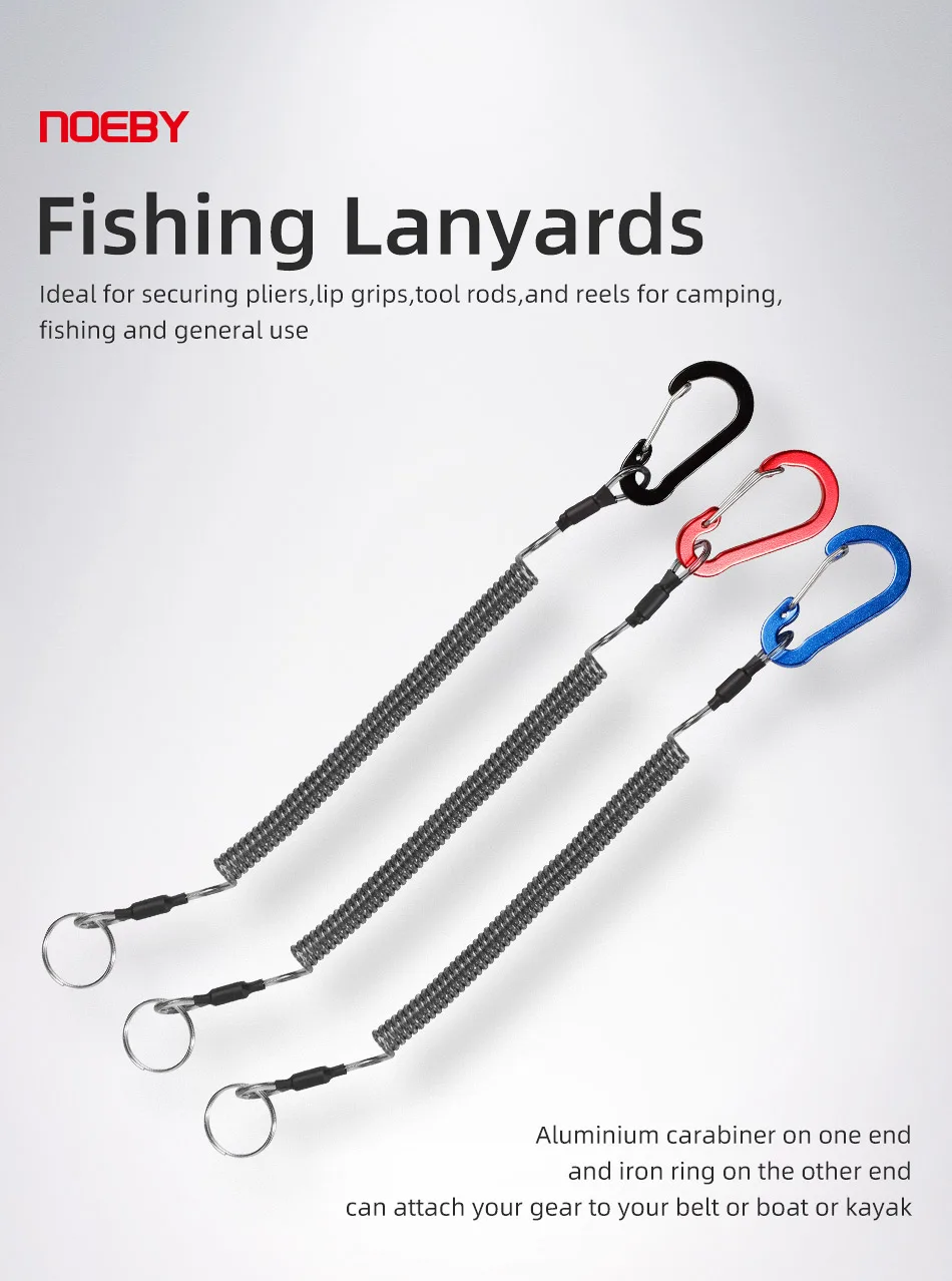 NOEBY-Heavy Duty Angel-Lanyard, Aluminium-Karabiner, gewickelt für Zangen, Lippengriff, Boot, Kajak-Angelgerät, 21 cm – Detail 1