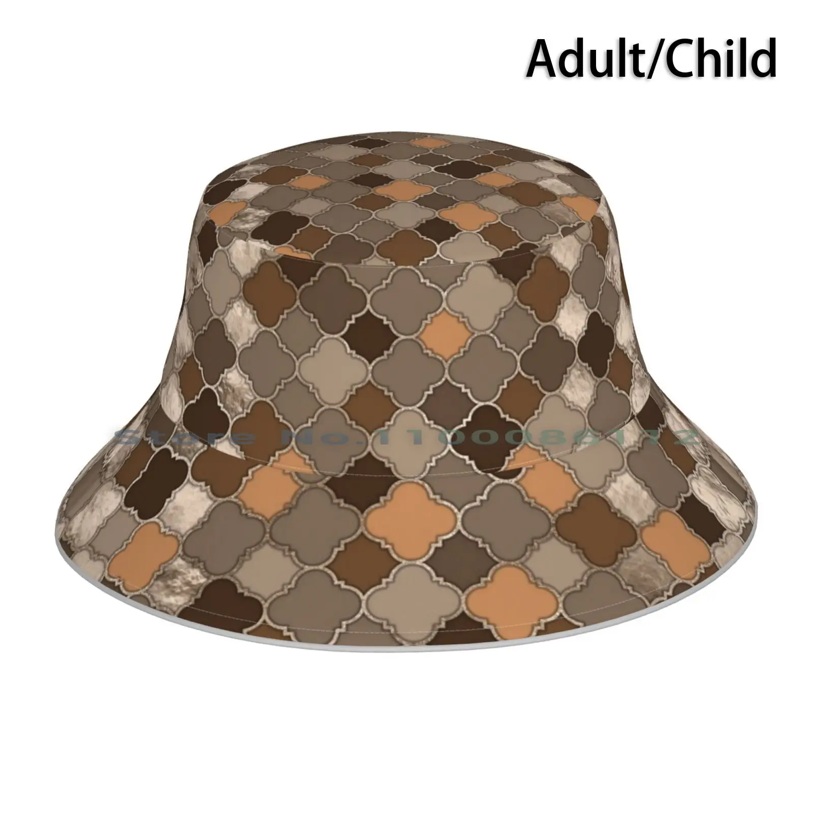 Quatrefoil Moroccan Pastel Brown And Metal Bucket Hat Sun Cap Moroccan Quatrefoil Pattern Luxury Pastel Brown Beige Platinum