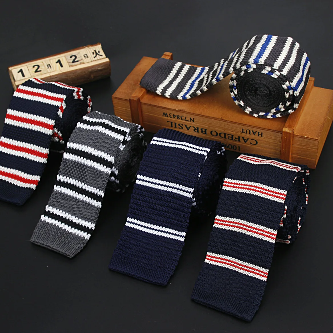 

Men's Colourful Retro Striped Tie Knit Knitted Ties Embroidered Necktie Narrow Slim Skinny Woven Cravate Wedding Party Neckties