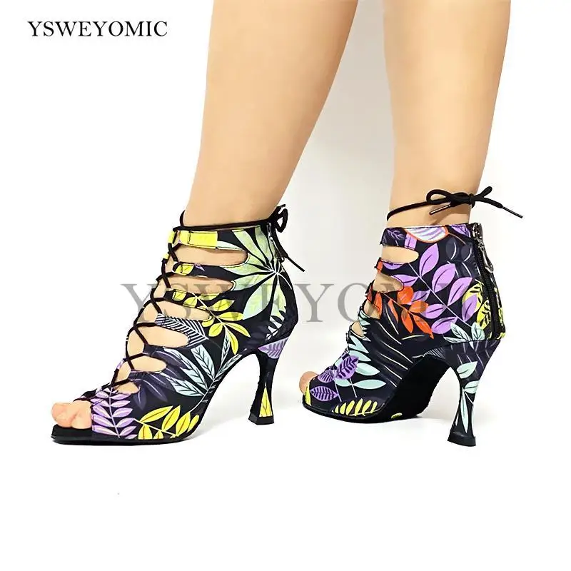 Latin Salsa Dance Shoes Women Spring Summer Style Soft Insole Fabric Salsa Bachata Rumba Latin Dance Shoes 5-10cm Heels