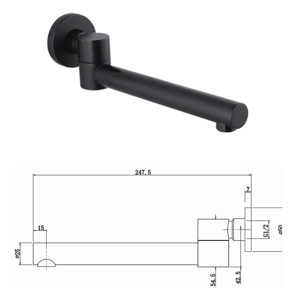 Imagem -05 - Latão Giratória Chrome Preto Fixado na Parede Torneira Misturadora Banheira Bico Chuveiro 180 °