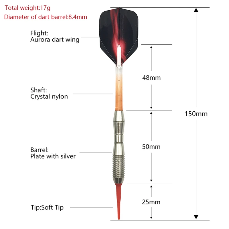 New Soft Tip Darts Accessories 3Pcs/set Electronic Darts 17g Standard Safe Indoor Sports Dart Red Nylon Shafts Aurora Winga
