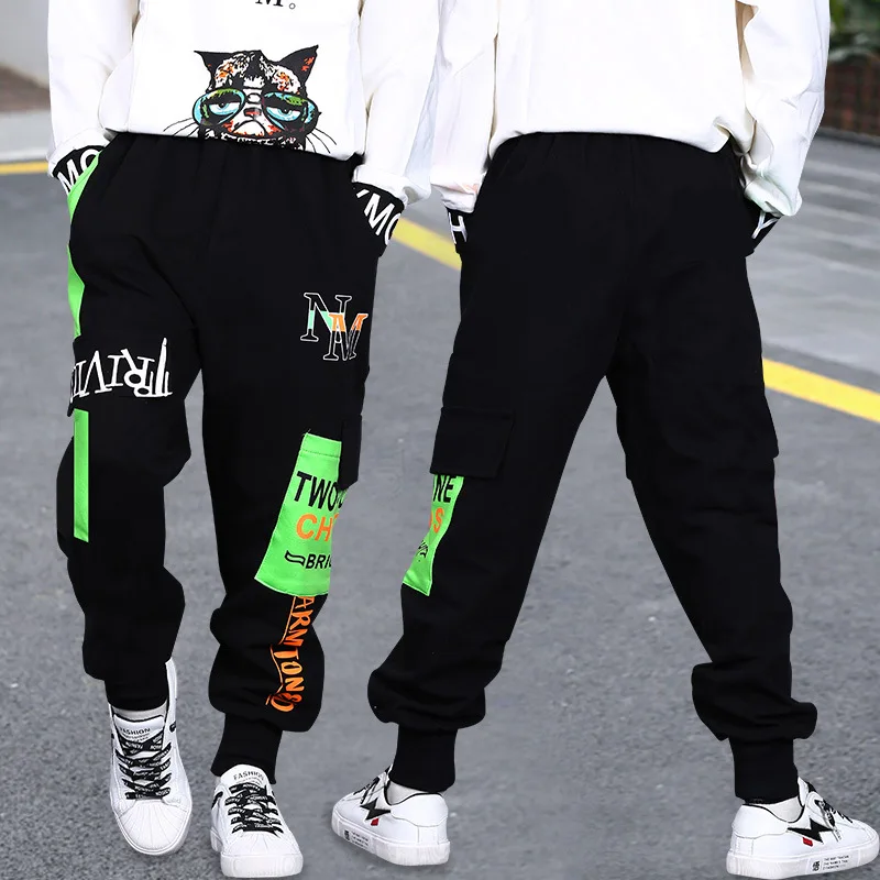 Kids Harem Pant Loose Trousers for Teenagers Children Joggers Pants with Big Pockets Letter Print Kids Clothes Boys 8 To 12