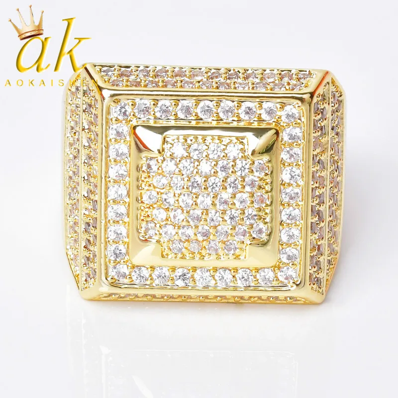 Rings For Men Gold Color Iced Full Zircon Charms Copper Hip Hop Rock  Jewelry