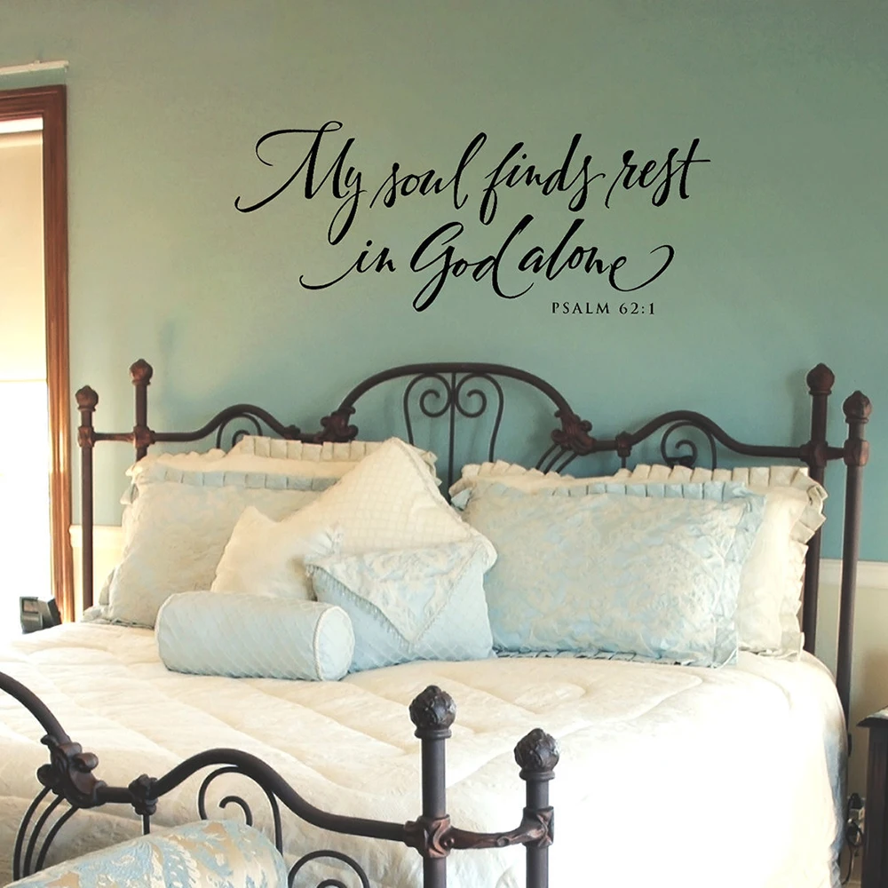 Scripture Wall Decal Quote My soul finds rest in God alone Psalm 62：1 Wall Decals Christian Bible Verse Vinyl Bedroom Decor X426