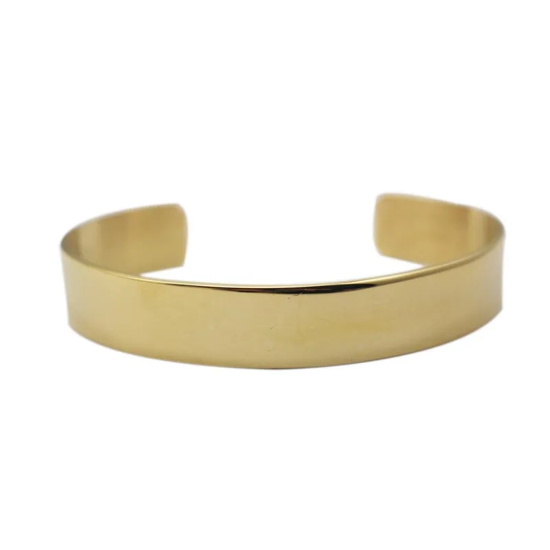 316L Stainless Steel Cuff Bangle Classic Plain Round Gold Color Laser Logo Opened Bracelet Blanks Band for Women