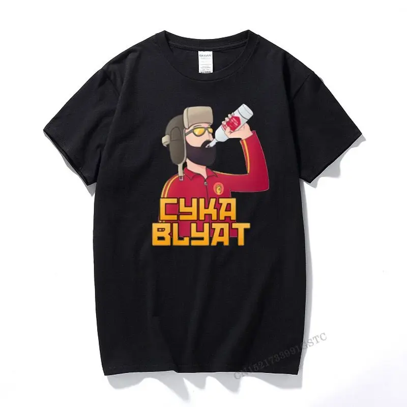 Cyka Blyat T-Shirt Funny Funny Russian Drink Vodka Printing Rush B Shirt Top Streetwear Top T Shirt Cotton Camisas Hombre