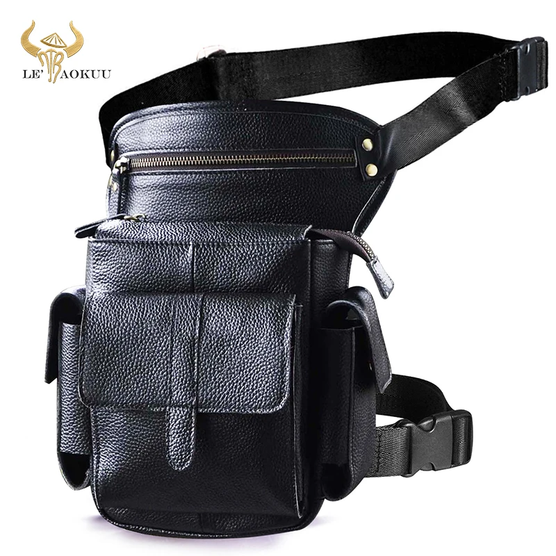 

Soft Real Leather Men Design 8" Tablet Satchel Sling Bag Multi-function Fashion Travel Fanny Waist Belt Pack Leg Bag 913-5