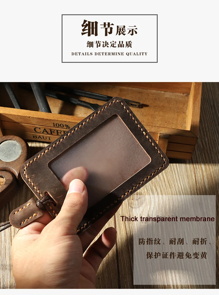 Handmade Vintage Crazy horse Genuine leather card holders ID card holder name card leather sleeve ID Badge Case