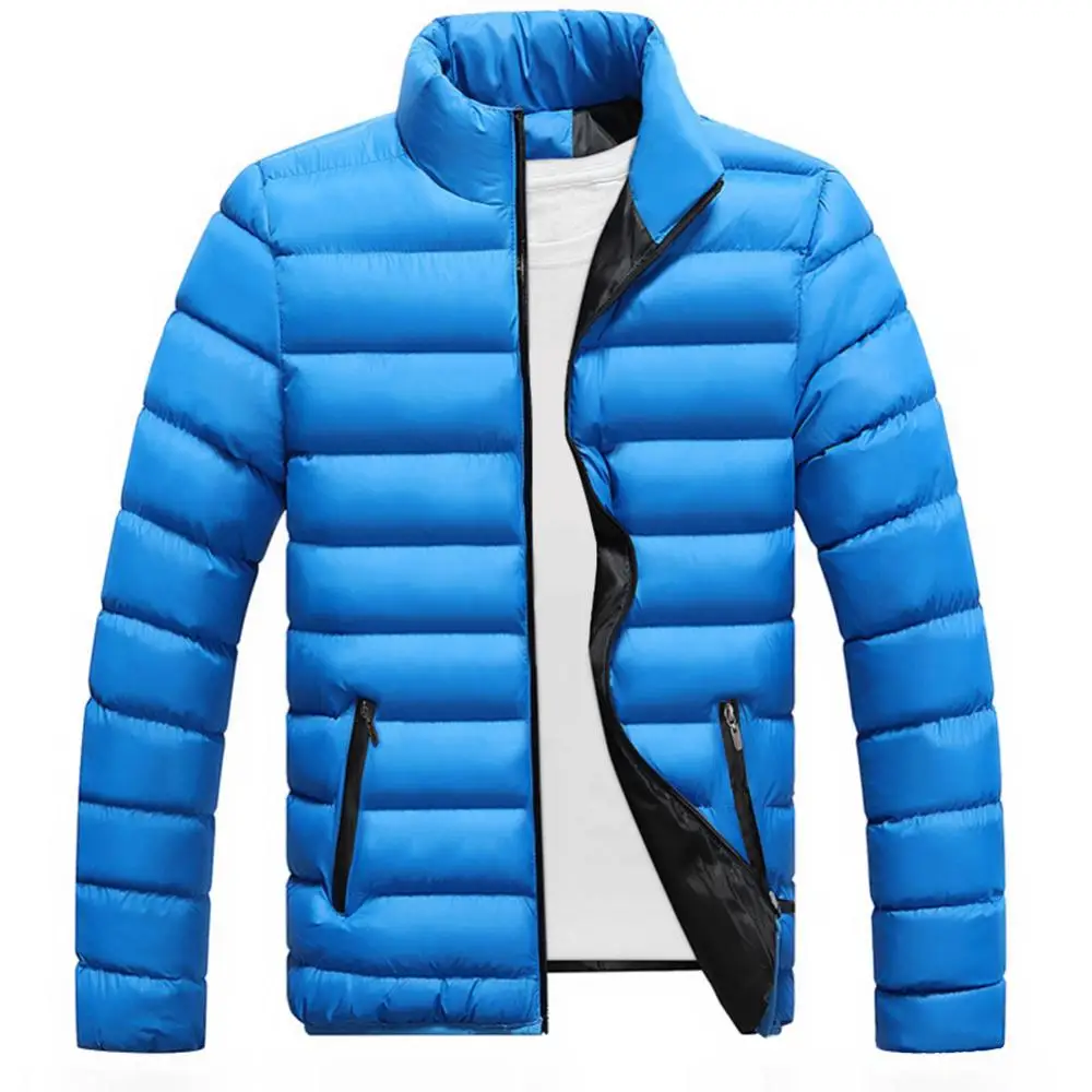 Casaco masculino de inverno com zíper, jaqueta grossa acolchoada com gola alta, casaco de neve, roupa casual para escalada