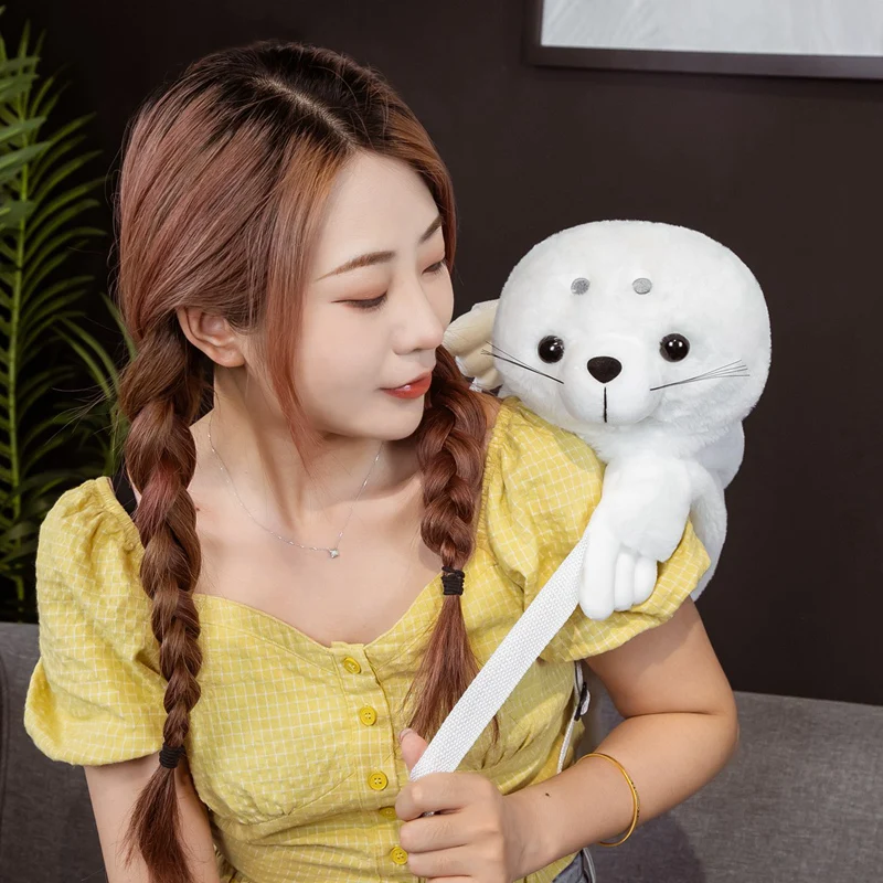 Kawaii Japan White Seal Sea Lion Backpack School Shoulder Bag Plush Toy Kids Children Girls Girlfriend Student Birthday Gifts