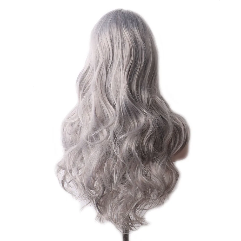 WoodFestival Synthetic Hair Grey Wig Cosplay Long Wigs For Women Blonde Pink Red Black And White Green Brown Blue Purple Colored