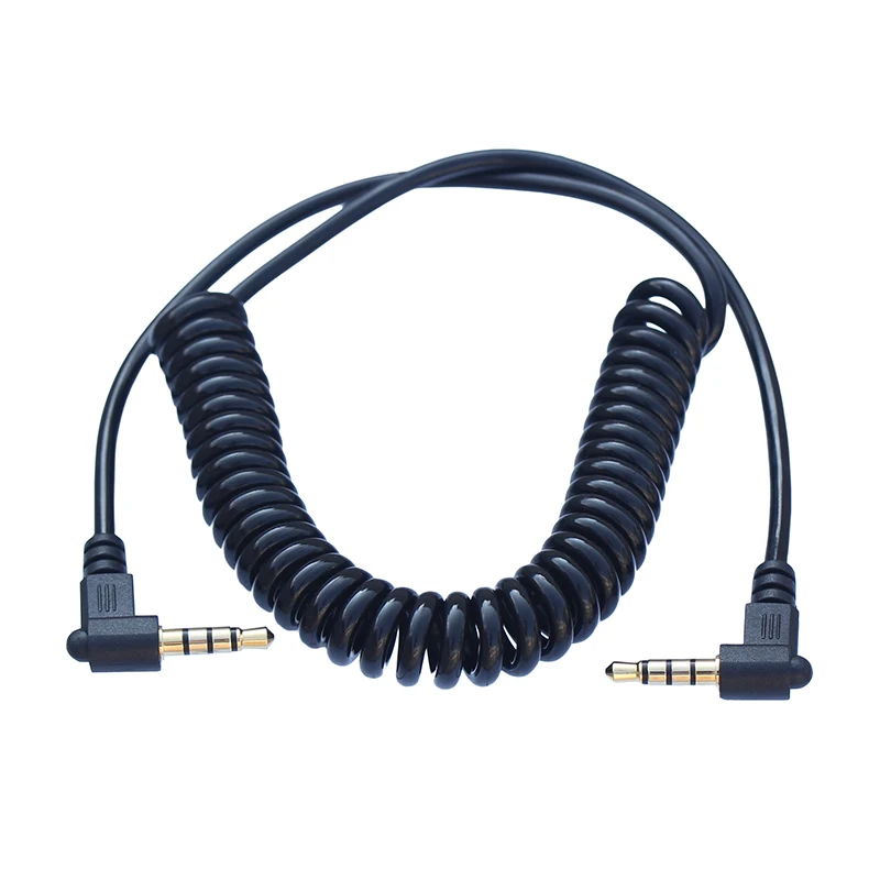 Dual Right Angled 3.5mm TRRS to TRRS Spring Retractable  4 Pole AUX Cable Stereo Audio Male to Male