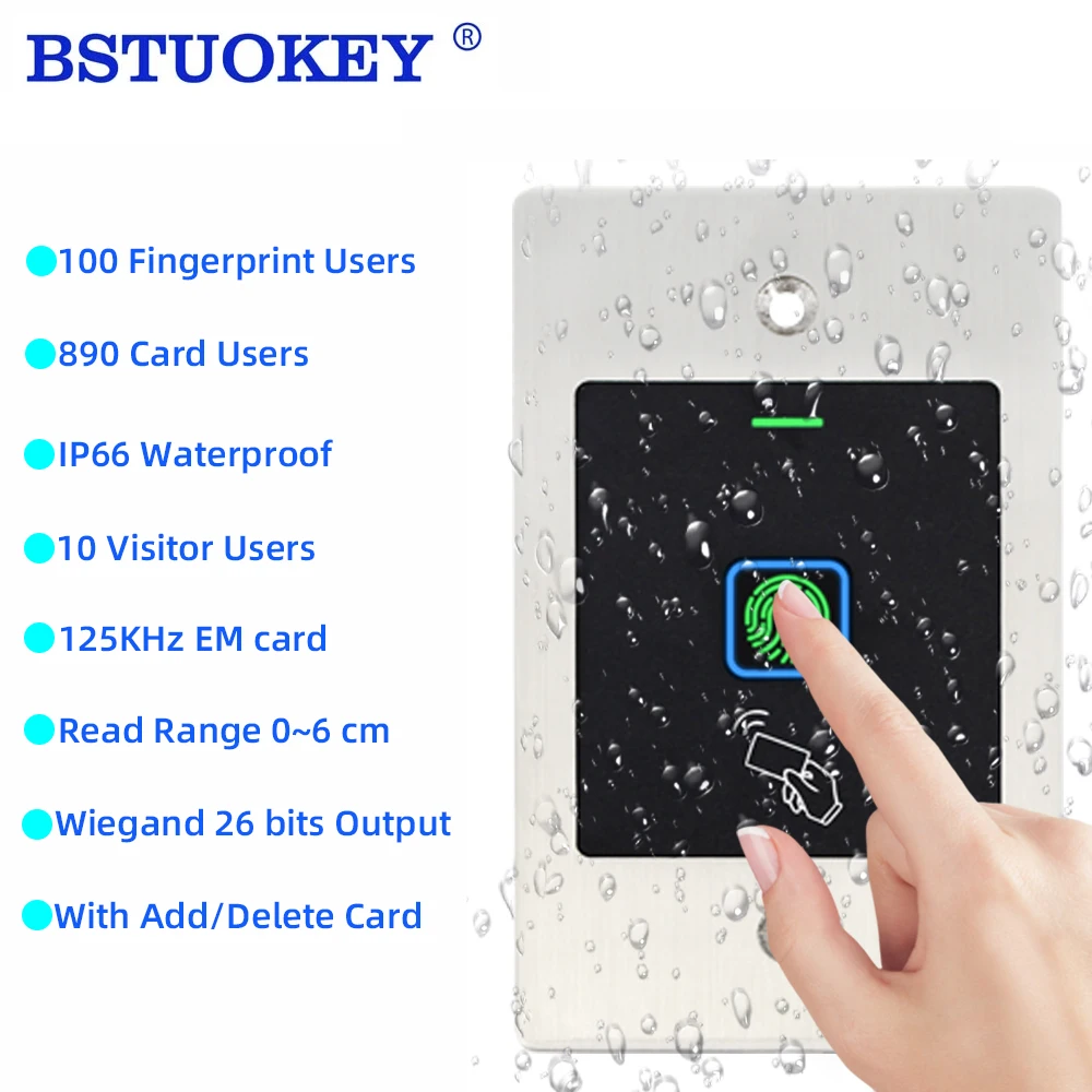 

1000 Users Door Acccess Control Fingerprint Card Reader Wiegand 26 Output Rfid 125khz 890 Proximity Card 100 Fingerprint Reader