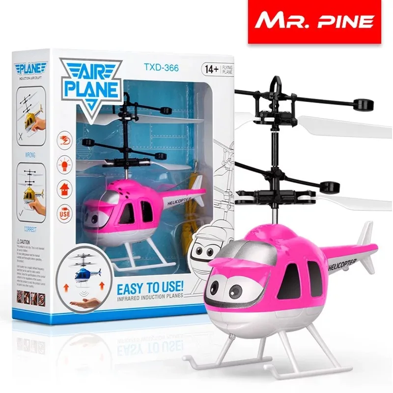 Kids Induction Flying RC Helicopter Toy Cartoon Control Flying Aircraft Quadcopter Infraed Toy With Flashing LED Light Funny Toy