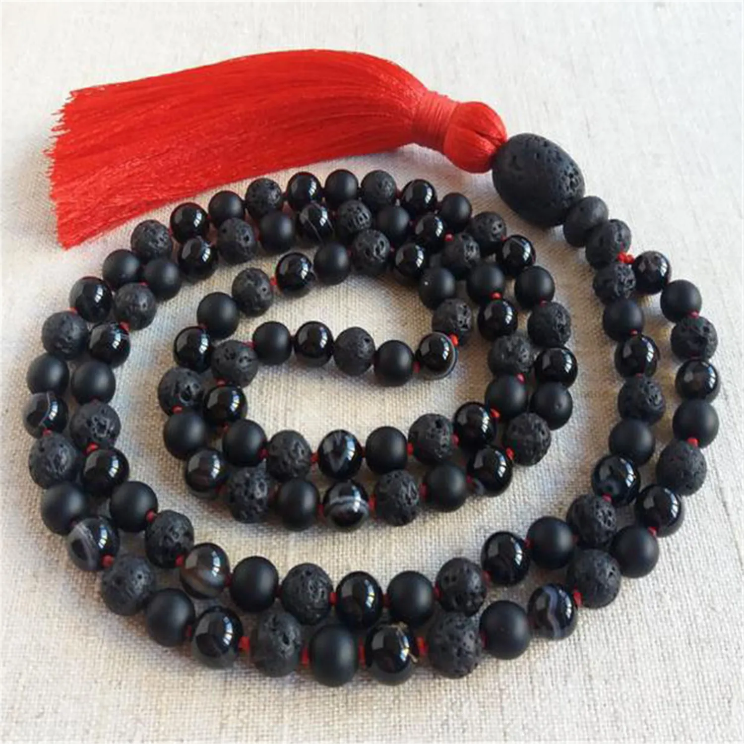 8mm Natural Lava Stone 108 Beads Tassels Necklace Spirituality Yoga  Meditation Buddhism Handcrafted Pray Prayer Bless Cuff Mala