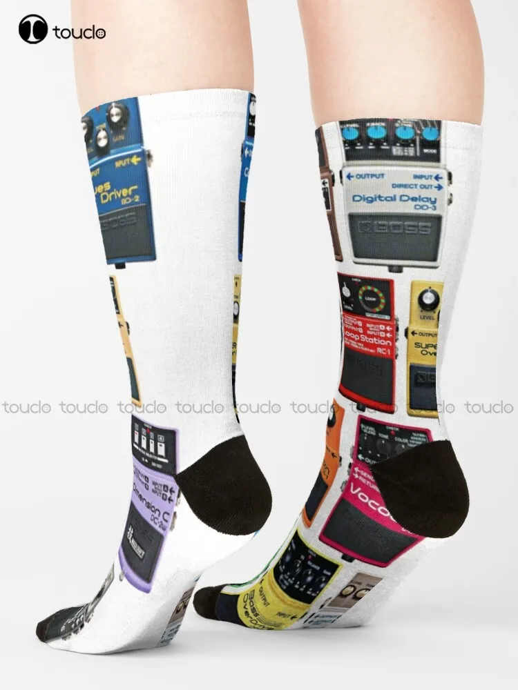 Guitar Effects Pedal Collage Design Socks For Men Christmas Gift Unisex Adult Teen Youth Socks Custom 360° Digital Print