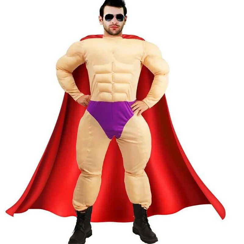 Men\'s Muscle Costumes Adult Role Play Strong Men Muscle Jumpsuit Cosplay Halloween Party Muscle Costumes