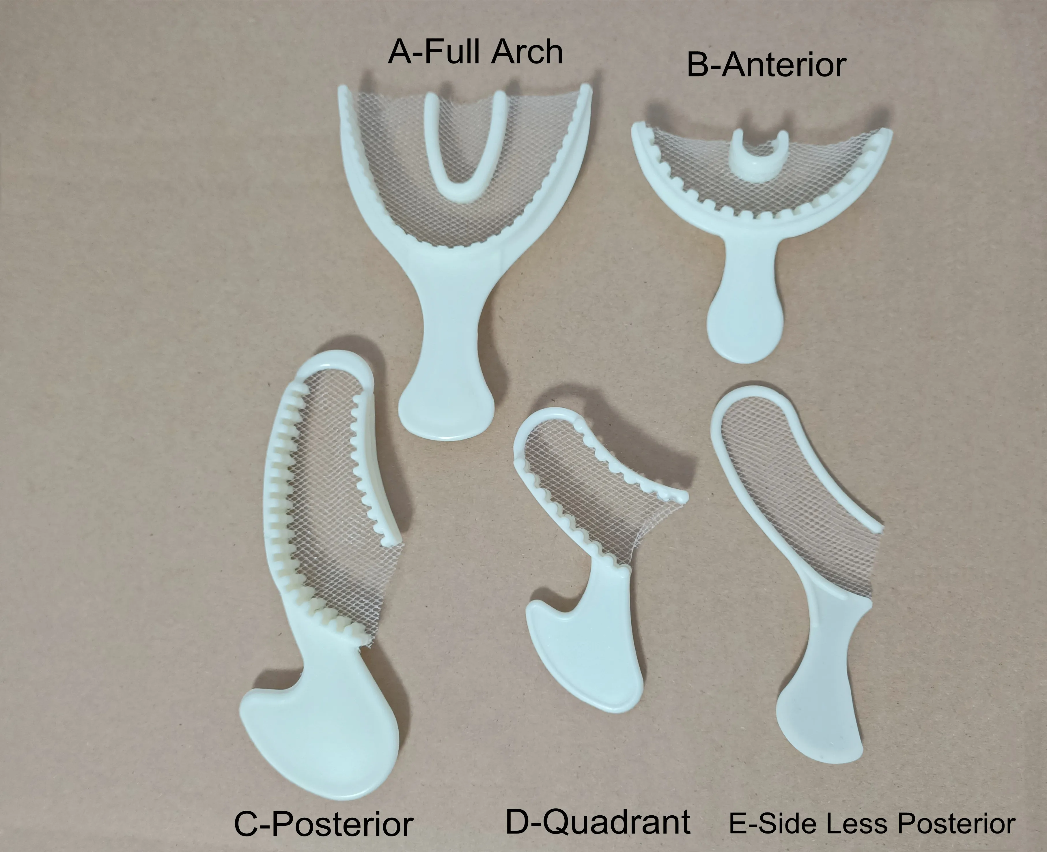 100pcs Dental Disposable Impression Kit Mouth Trays With Net 5Types White Color