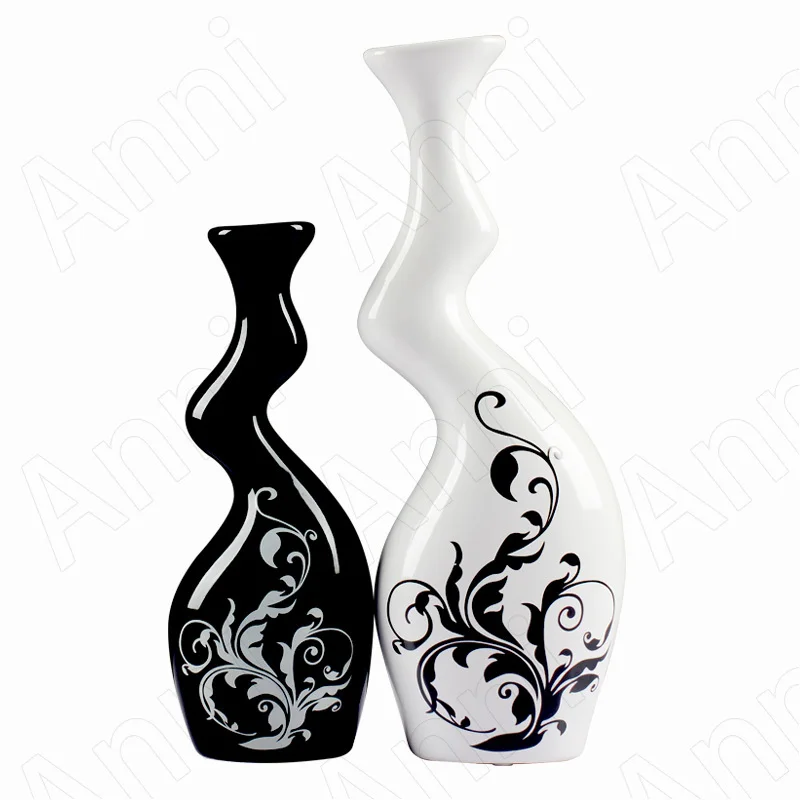 

Creativity Shaped Decals Ceramic Vase Nordic Modern Black White Art Porcelain Crafts Ornaments Office Bookcase Flower Vases