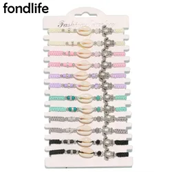 Boho Zinc Alloy Sea Turtle Cowrie Seashell Macrame Bracelet Polymer Clay Beads Crystal Rope Braided 12pcs Wholesale Jewelry Gift