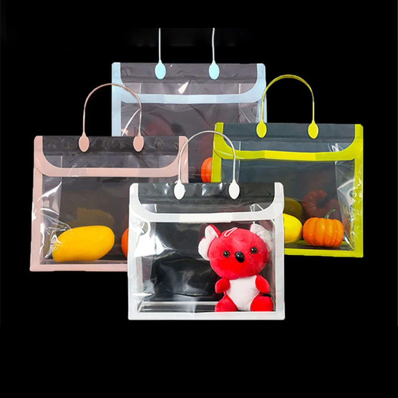 

10Pcs/lot Transparent PVC Bags Wedding Candy Biscuit Gift Bag Waterproof Plastic Bag with Handle Beach Travel Storage Bag