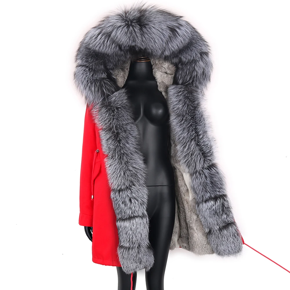 

2021 Women Long Parka Winter Jacket Real Rabbit Liner Fur Waterproof Natural Fox Fur Coat With Fur Collar Hood