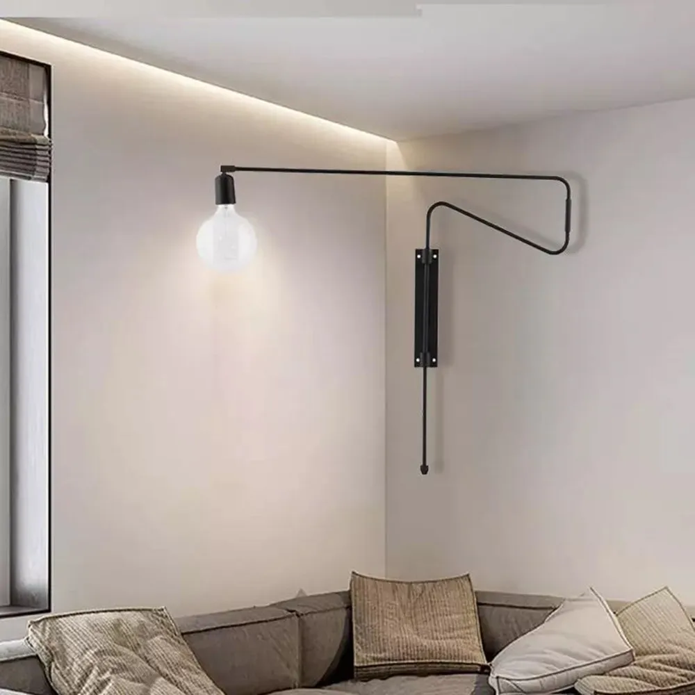 Swing Wall Lamp American Long Arm Parlor Bedroom minimalist lamp Rotatable Gold Black Metal Concise Reading e27 wall lamp