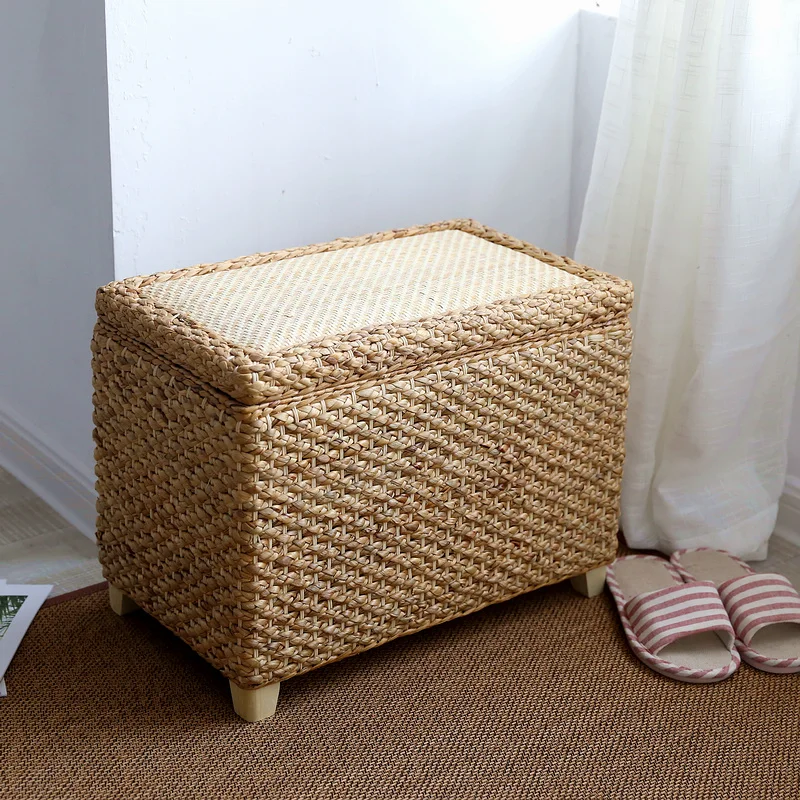 Furniture Home Hallway Bench Chair Leisure Kitchen Stools Rattan Woven Solid Wood Stool Storage Box Office Footrest Sofa Bench