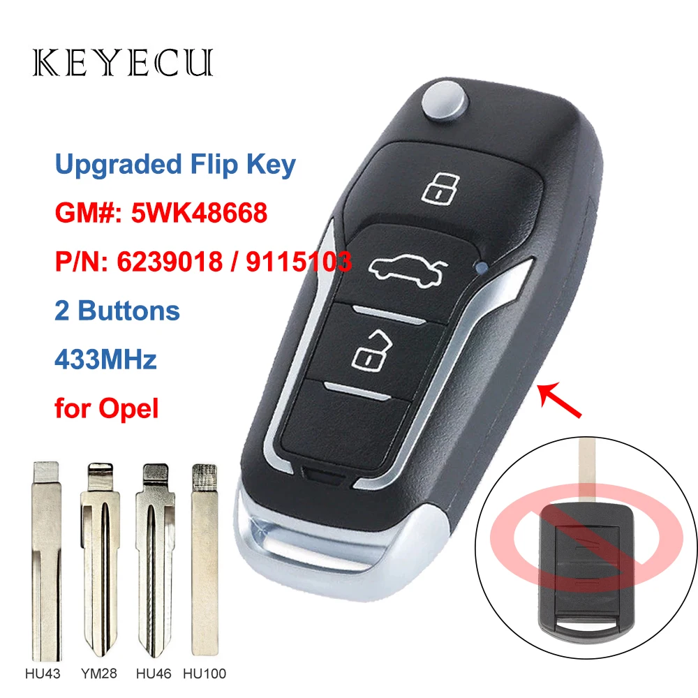 

Upgraded Flip Remote Car Key Fob Replacement 2 Buttons 433MHz ID40 Chip for Opel Corsa C Meriva A Tigra B TWIN TOP 5WK48668