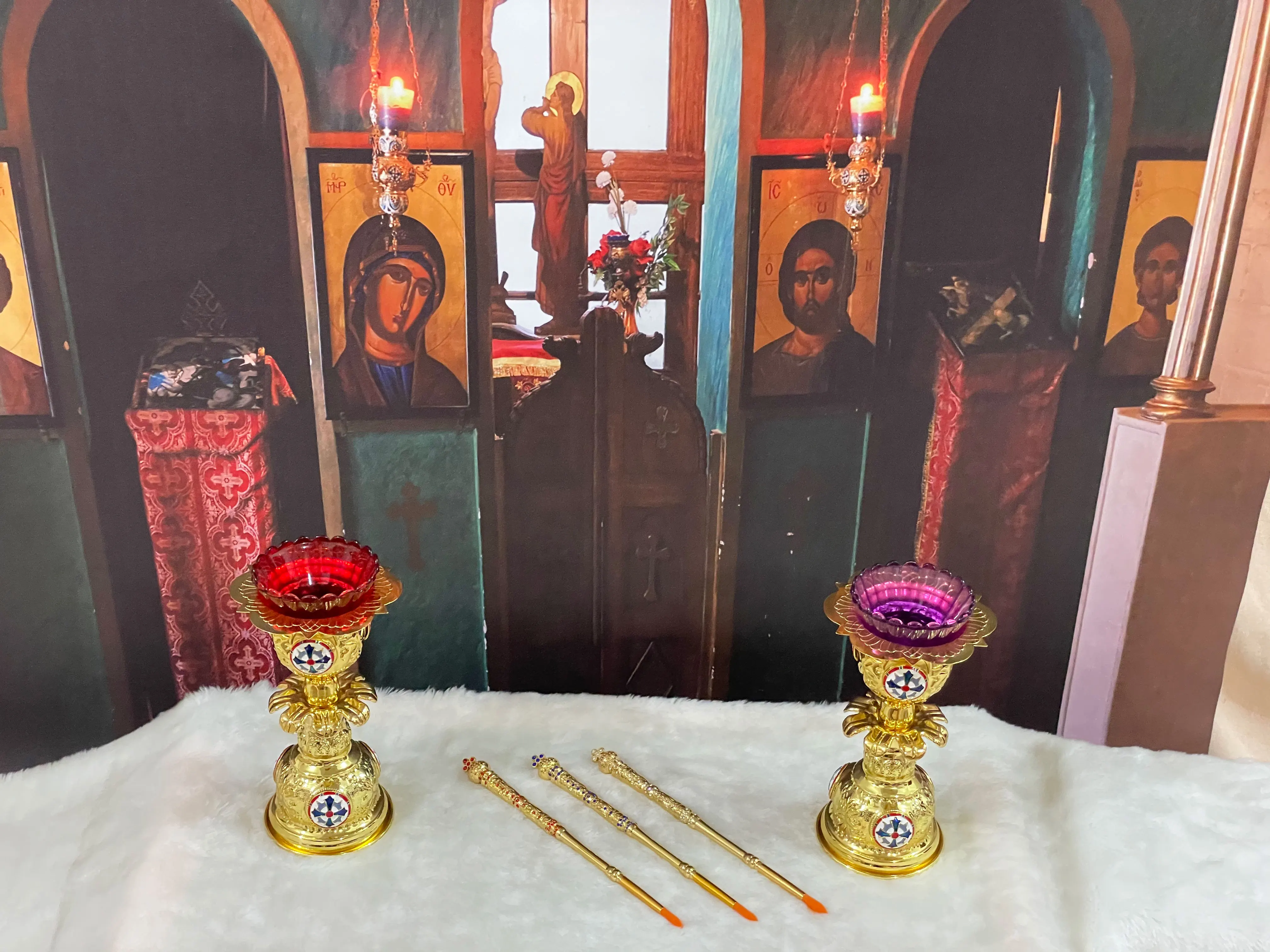 eisernes kreuz kreuz deko katholische kreuz russisch ortodoxische kreuz katholische kDie Orthodoxe Östlichen Kirche Χριαλίδα Ευχελαίου "Othodox Heilige Öl Zeremonielle Artikel Metallwaren Gebet Brunnen Stift Vergoldung – Detail 3