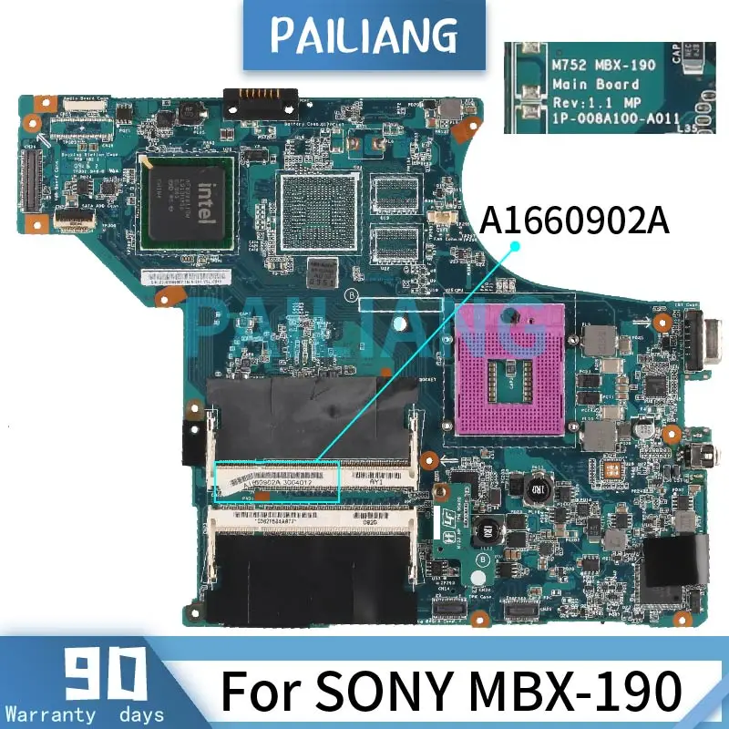 

PAILIANG Laptop motherboard For SONY MBX-190 Mainboard A1660902A GM45 DDR2 tesed