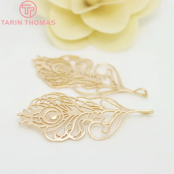 (895)2PCS 64*28MM 24K Champagne Gold Color Brass Big Peacock Feather Pendants Diy Jewelry Findings Accessories wholesale
