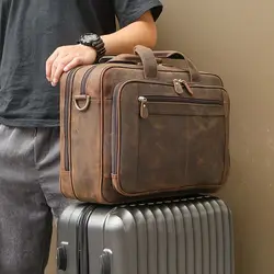 Maletín ejecutivo de piel auténtica para hombre, bolsa de mensajero para viaje de negocios, color negro, café, marrón, 14