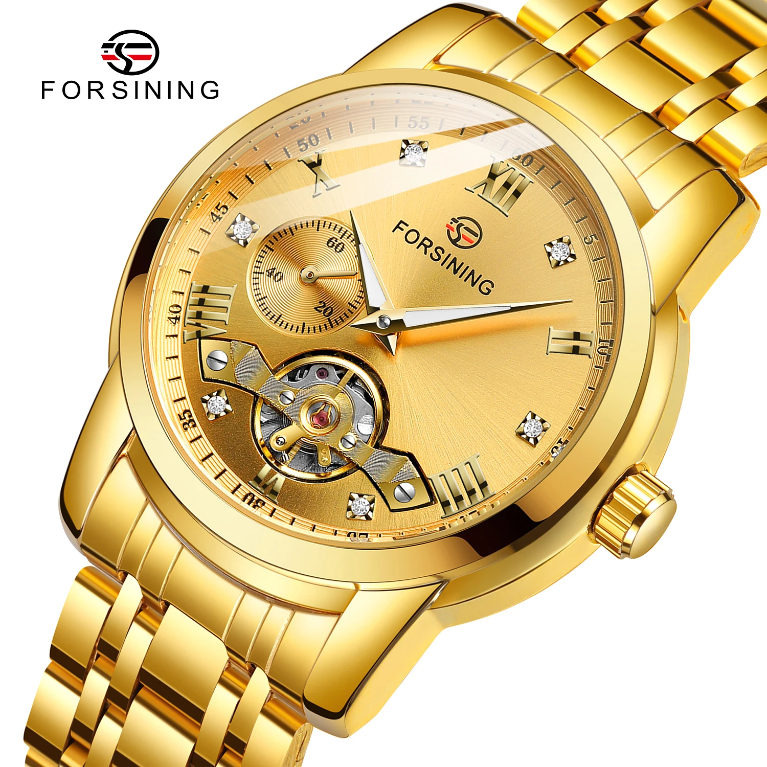 

FORSINING Luxury Gold Men's Watches Fashion Automatic Tourbillon Business Mechanical Men Watch Casual Full Steel Sport Clock Man