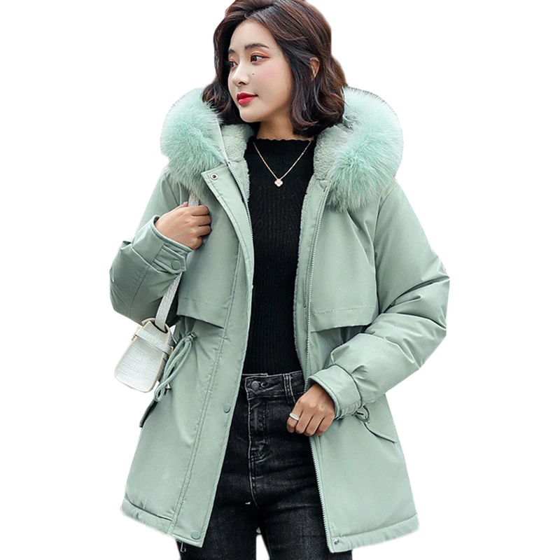 

NEW Winter Jacket Fur Liner Hooded Parkas Thick Autumn Coat Long Sleeve Women's Cotton Padded Jacket Outwear Women Clothing