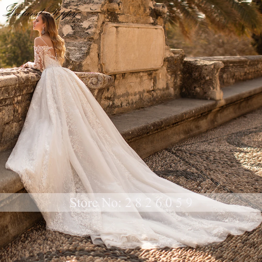 Lceland-Robe de Rhpersonnalisée avec appliques en dentelle, robes de mariée coquelicot, manches longues, longueur au sol, patients, quoi que ce soit avec train de chapelle