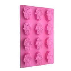 12 Holes Mini HAMSA Lotus in The Palm Soap Khamsah DIY for Soap Making Hand of Fatima Mascot Mold M085