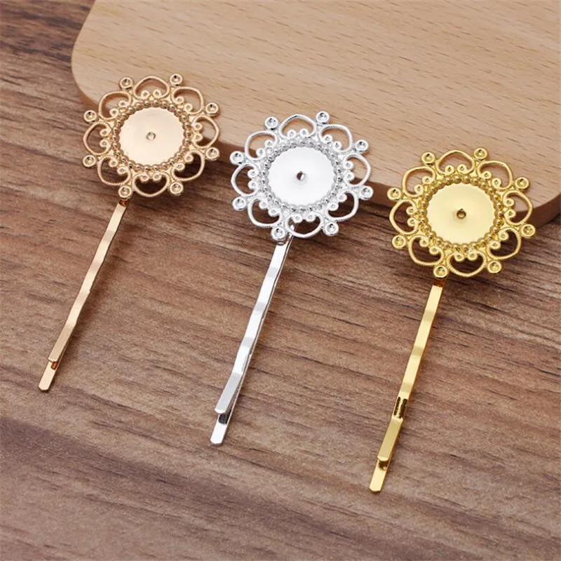 10pcs Flower Hair Jewelry Hairclip Blank Base Settings Word Folder Hair Clips Barrette For 12mm Cabochon Cameo DIY Headwear