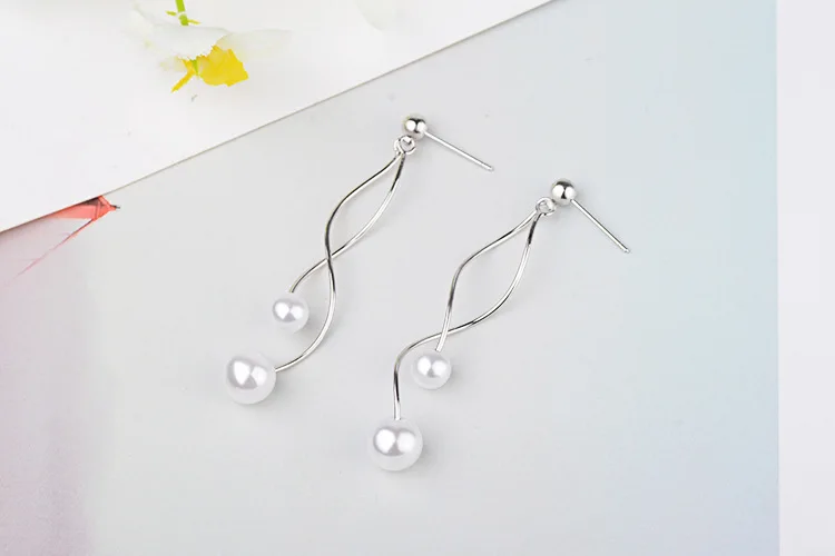 Wholesale Jewelry Simple Fashion Elegant star for Woman Gift Pearl 925 Sterling Silver Long Tassel Stud Earrings YS251