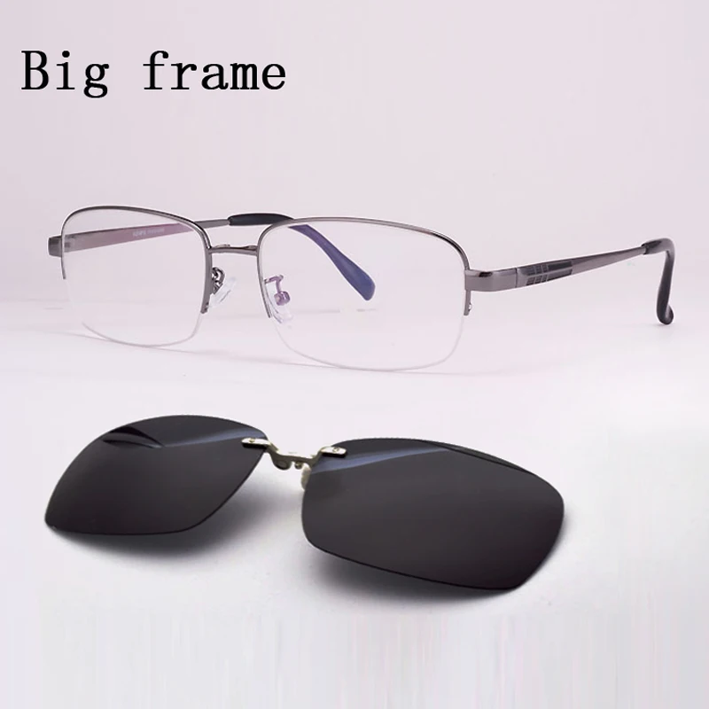 

Half-Frame Glasses Silver For Men With Magnet Clips Fat Face Myopia Gold Wide Big Face Spectacles Polarized Mirror Sunglasses