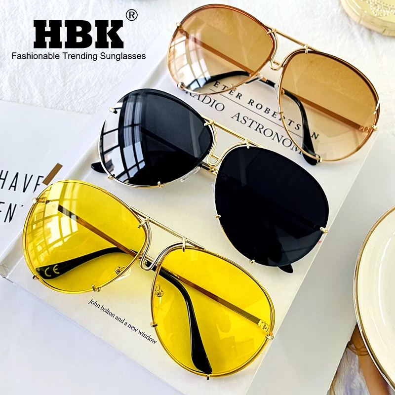 HBK Fashion Pilot Retro Mirror Sunglasses Women Brand Designer Yellow Sun Glasses Men Outdoor Driving Eyewear Shades for Men