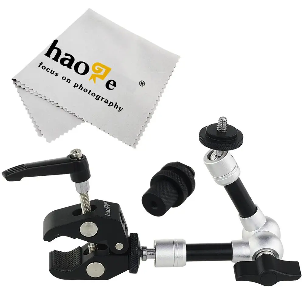 

Haoge 7 inch Articulating Friction Magic Arm with Small Clamp Crab Pliers Clip for HDMI LCD Monitor LED Light DSLR Camera Tripod