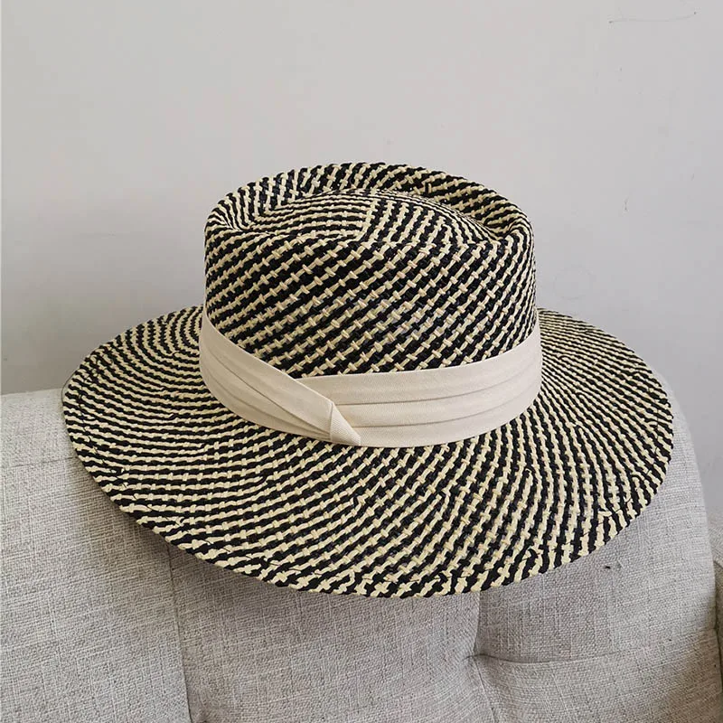 Womens Paper Straw Boater Hat Beach Flat Dress Fashion Show