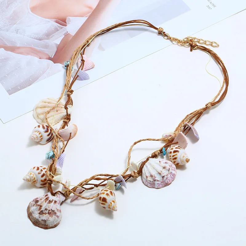 Free Shipping 2pcs/llot Party Favor Custom Bohemian Seashell Pendant Long Rope Conch Necklace For Women Girls