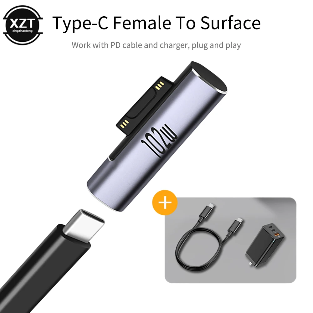 USB Type-C PD急速充電プラグコンバーター,アダプター,Microsoft Surface Pro 8,7,6,5,4,3,go,USB-C,book 1,2,3,102 w